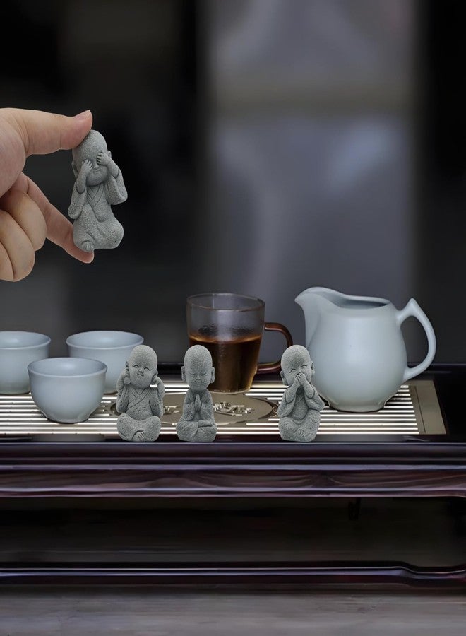 Wuyituart 4 Pcs Baby Buddha Statue Set 3 Inch Cute Sandstone Buddha Statue Feng Shui Decor for Good Luck, See no Evil Hear no Evil Speak no Evil Do no Evil - Image 4